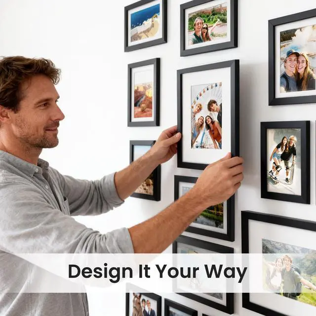 Alt view image 7 of 7 - 19 Pack Picture Frames Collage Wall Decor for Mounting or Tabletop Display, Photo Gallery Frame Set for Family, Multi Sizes Including 8x10, 5x7, 4x6, Black