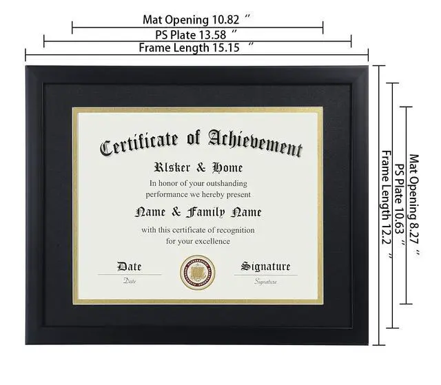 Alt view image 4 of 7 - 8.5x11 Certificate Frame Black with Black Mat Gold Rim