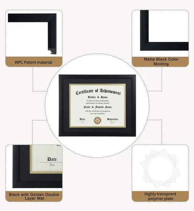 Alt view image 5 of 7 - 8.5x11 Certificate Frame Black with Black Mat Gold Rim