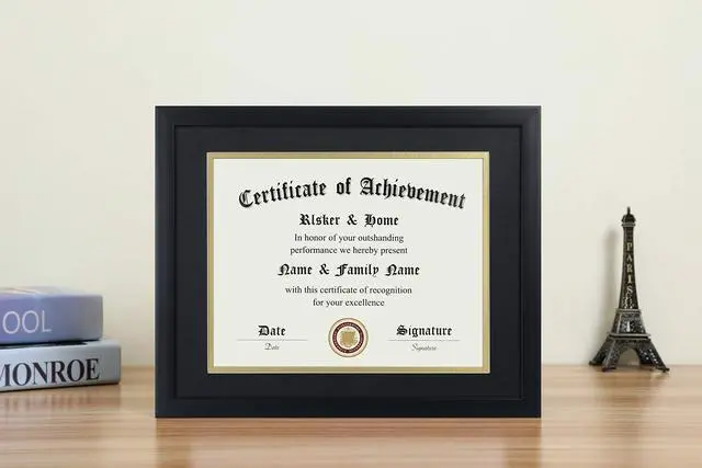 Alt view image 2 of 7 - 8.5x11 Certificate Frame Black with Black Mat Gold Rim
