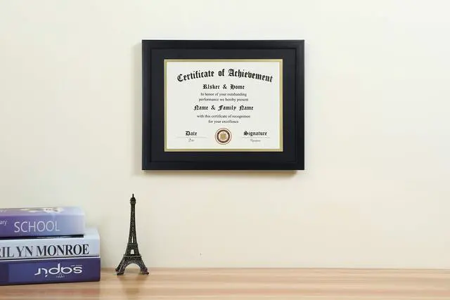 Alt view image 3 of 7 - 8.5x11 Certificate Frame Black with Black Mat Gold Rim