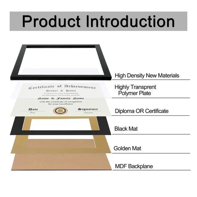 Alt view image 6 of 7 - 8.5x11 Certificate Frame Black with Black Mat Gold Rim