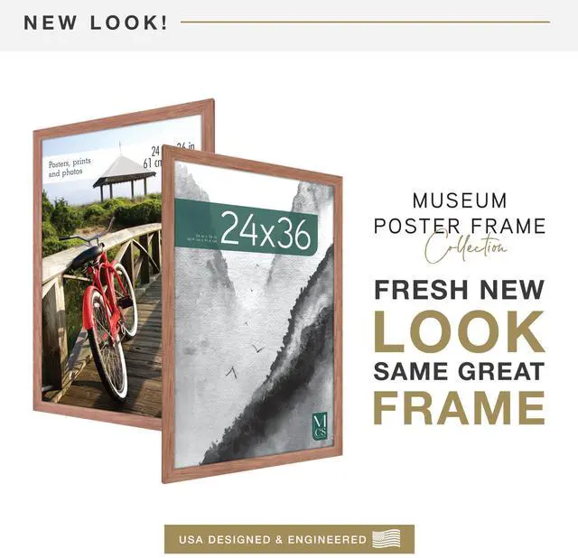 Alt view image 2 of 7 - Museum Poster Frame 24x36 Medium Oak, Vertical & Horizontal Wall Hanging Large Picture Frame for Photos, Posters & Art Prints (1-Pack)