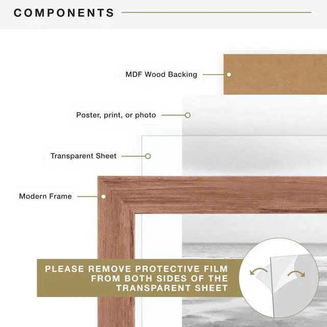 Alt view image 7 of 7 - Museum Poster Frame 24x36 Medium Oak, Vertical & Horizontal Wall Hanging Large Picture Frame for Photos, Posters & Art Prints (1-Pack)