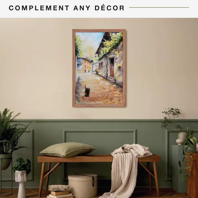 Alt view image 3 of 7 - Museum Poster Frame 24x36 Medium Oak, Vertical & Horizontal Wall Hanging Large Picture Frame for Photos, Posters & Art Prints (1-Pack)