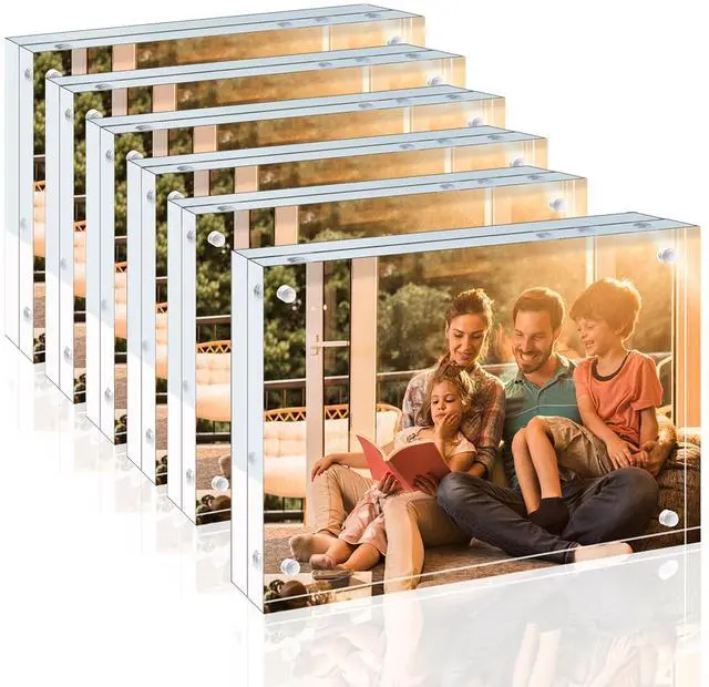 Main image of 4x6 Acrylic Frames 6 Pack, 20mm Thicker Frameless Clear Picture Frames, Double Sided Magnetic Picture Frames, Free Standing Desktop Display