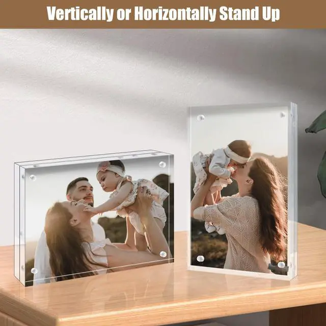 Alt view image 3 of 7 - 4x6 Acrylic Frames 6 Pack, 20mm Thicker Frameless Clear Picture Frames, Double Sided Magnetic Picture Frames, Free Standing Desktop Display