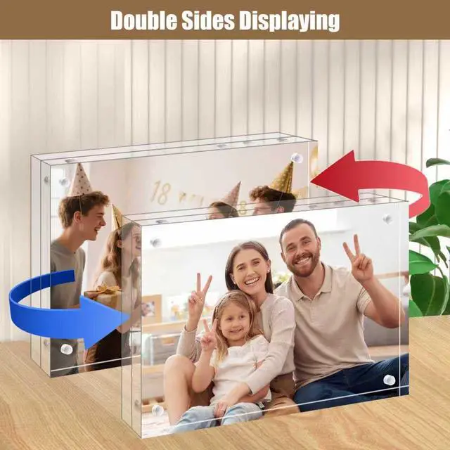 Alt view image 4 of 7 - 4x6 Acrylic Frames 6 Pack, 20mm Thicker Frameless Clear Picture Frames, Double Sided Magnetic Picture Frames, Free Standing Desktop Display