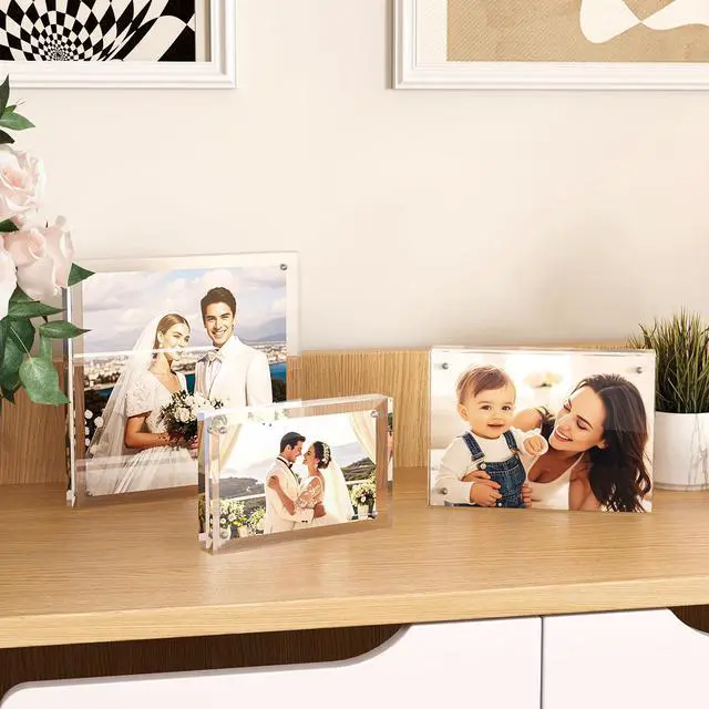 Alt view image 5 of 7 - 4x6 Acrylic Frames 6 Pack, 20mm Thicker Frameless Clear Picture Frames, Double Sided Magnetic Picture Frames, Free Standing Desktop Display