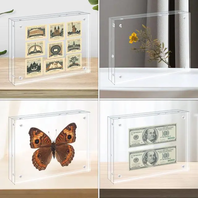 Alt view image 7 of 7 - 4x6 Acrylic Frames 6 Pack, 20mm Thicker Frameless Clear Picture Frames, Double Sided Magnetic Picture Frames, Free Standing Desktop Display