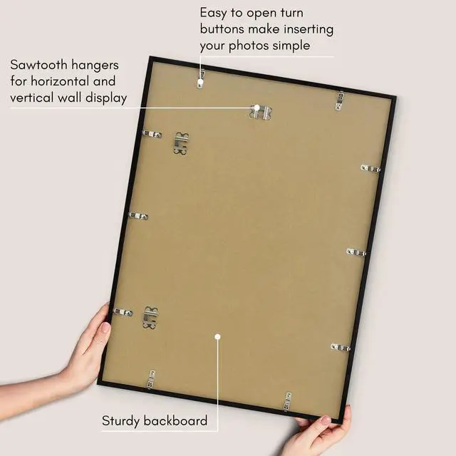 Alt view image 5 of 7 - 18x24 Poster Frame with Polished Plexiglass - Streamline Collection - Thin Border Picture Frame for Wall Display - Hanging Hardware Included - Black