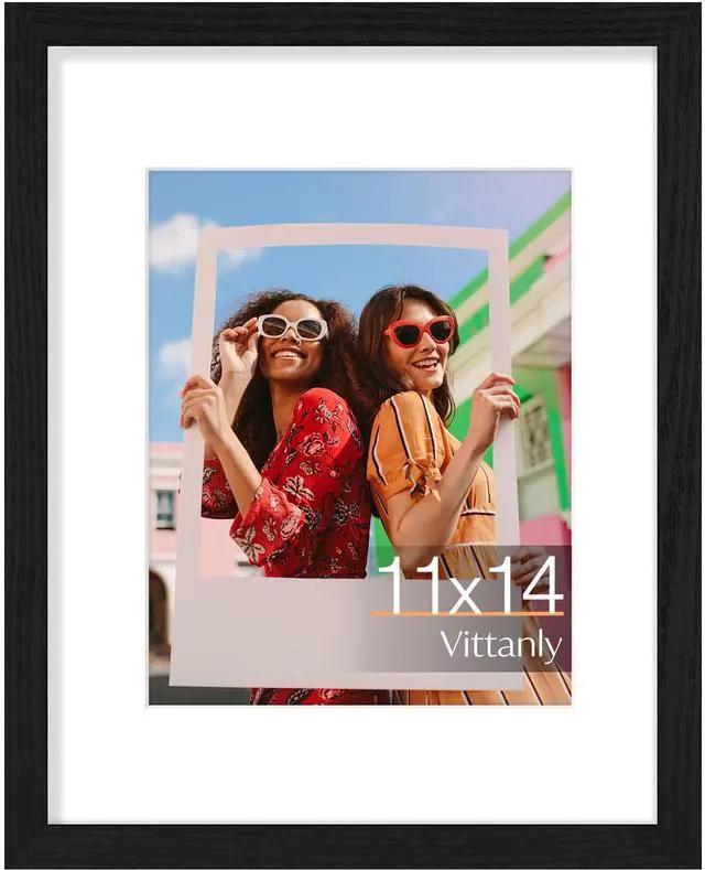 Main image of 11x14 Picture Frame, Display Pictures 8x10 with Mat or 11x14 without Mat, Photo Frame for Wall Mounting, Black, 1 Pack
