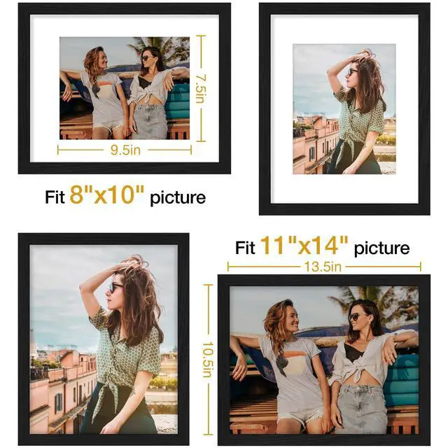 Alt view image 5 of 7 - 11x14 Picture Frame, Display Pictures 8x10 with Mat or 11x14 without Mat, Photo Frame for Wall Mounting, Black, 1 Pack