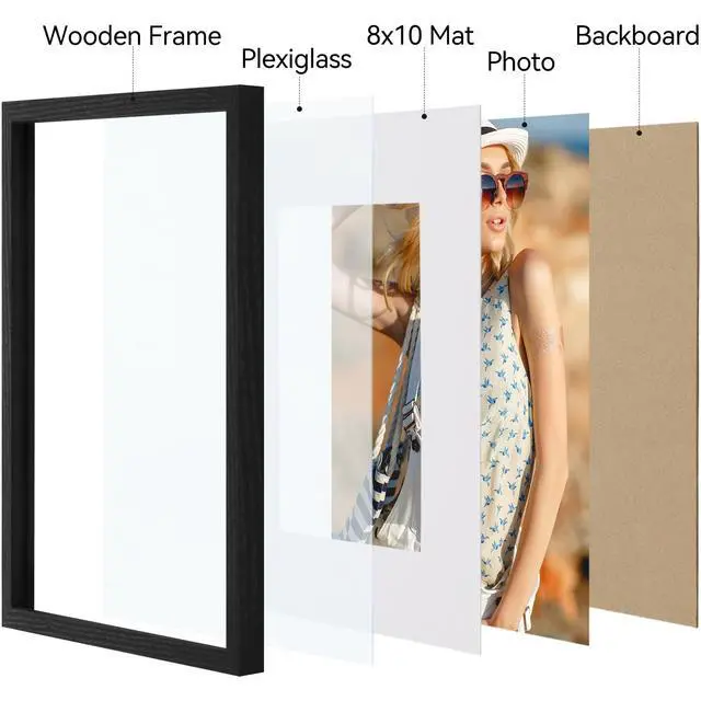 Alt view image 4 of 7 - 11x14 Picture Frame, Display Pictures 8x10 with Mat or 11x14 without Mat, Photo Frame for Wall Mounting, Black, 1 Pack
