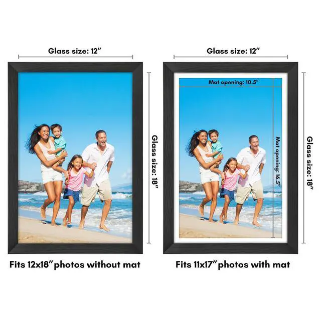 Alt view image 2 of 7 - 12x18 Poster Frame - Black Engineered Wood with Shatter-Resistant Glass - Matted to 11x17 Photo Size - Hudson Collection - Wide Picture Frame for Wall Display - Black