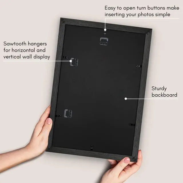 Alt view image 5 of 7 - 12x18 Poster Frame - Black Engineered Wood with Shatter-Resistant Glass - Matted to 11x17 Photo Size - Hudson Collection - Wide Picture Frame for Wall Display - Black