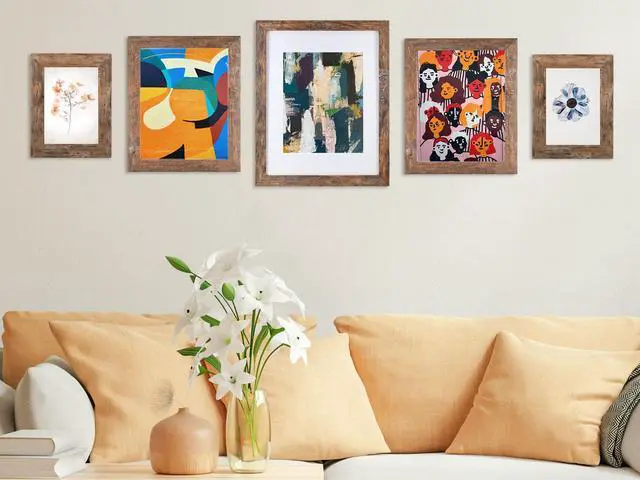 Alt view image 2 of 7 - 5x7 Picture Frame - Can Display Photo 4x6 with Mat, Wood Frame with Shatterproof Plexiglass, Wall & Tabletop Display, Rustic Brown