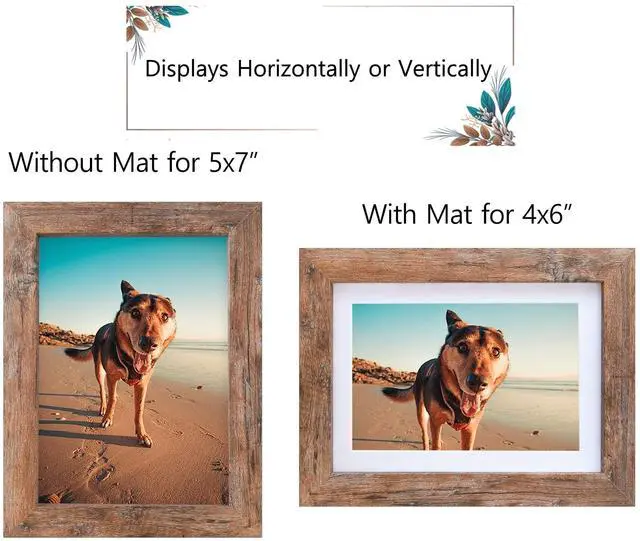 Alt view image 3 of 7 - 5x7 Picture Frame - Can Display Photo 4x6 with Mat, Wood Frame with Shatterproof Plexiglass, Wall & Tabletop Display, Rustic Brown