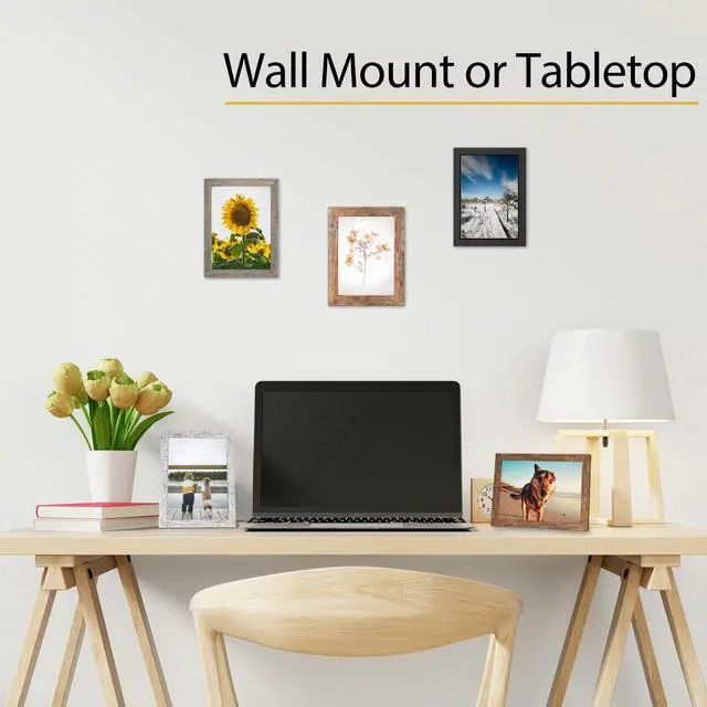 Alt view image 6 of 7 - 5x7 Picture Frame - Can Display Photo 4x6 with Mat, Wood Frame with Shatterproof Plexiglass, Wall & Tabletop Display, Rustic Brown