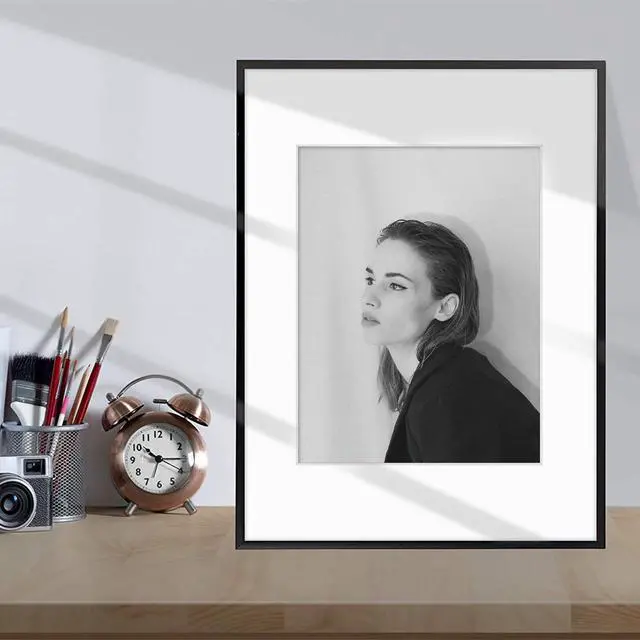 Alt view image 2 of 7 - 12x16 Aluminum Picture Frame - with Mat for 8.5x11 Photo or Without Mat for 12 x 16 Photo - Real Glass Cover - Simple and Elegant Decor for Wall Mounting - 1 Pack - Black