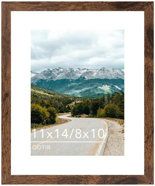 Main image of 11x14 Picture Frame with 8x10 Mat Deep Brown, Display 8x10 with Mat or 11x14 Without Mat, Wood 11 by 14 Photo Frame, 11 x 14 Frame for Wall Hanging Display, Deep Brown