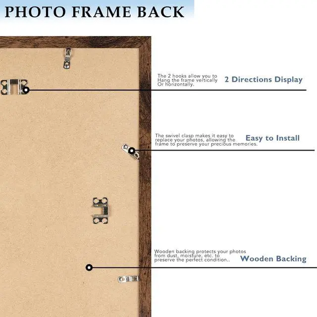 Alt view image 3 of 7 - 11x14 Picture Frame with 8x10 Mat Deep Brown, Display 8x10 with Mat or 11x14 Without Mat, Wood 11 by 14 Photo Frame, 11 x 14 Frame for Wall Hanging Display, Deep Brown