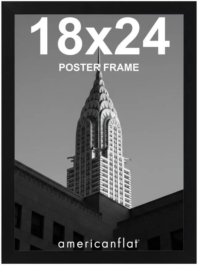 Main image of 18x24 Poster Frame - Black Engineered Wood with Polished Plexiglass - Wide Picture Frame for Vertical or Horizontal Wall Display - Epic Collection - Black