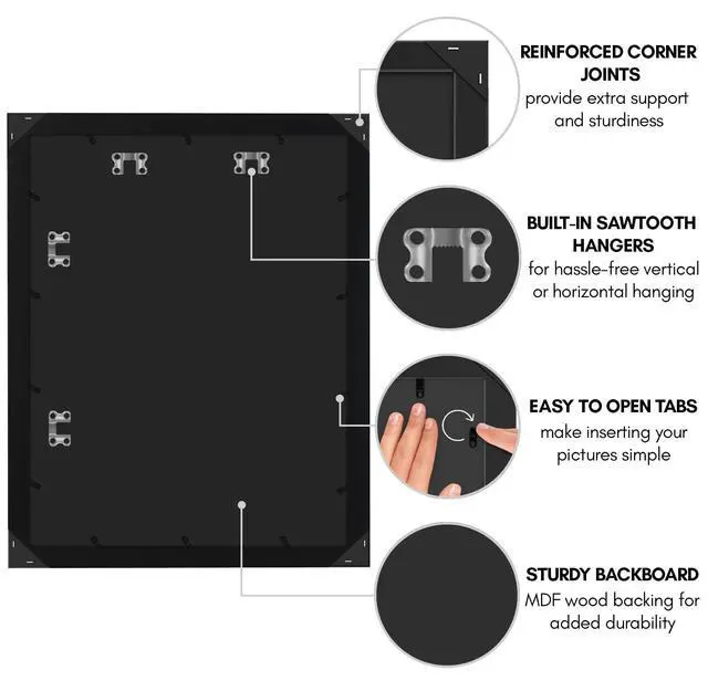 Alt view image 5 of 7 - 18x24 Poster Frame - Black Engineered Wood with Polished Plexiglass - Wide Picture Frame for Vertical or Horizontal Wall Display - Epic Collection - Black