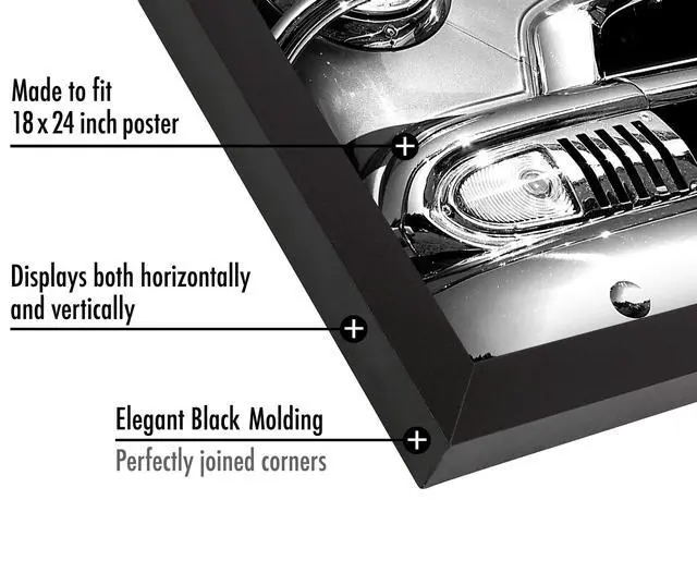 Alt view image 3 of 7 - 18x24 Poster Frame - Black Engineered Wood with Polished Plexiglass - Wide Picture Frame for Vertical or Horizontal Wall Display - Epic Collection - Black