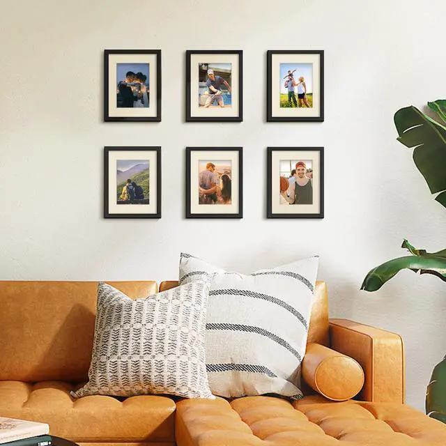Alt view image 2 of 6 - 8.5x11 Picture Frame Set of 10, Display Pictures 6x8 with Mat or 8.5x11 Without, Multi Photo Frames Collage for Wall or Tabletop Display, Black