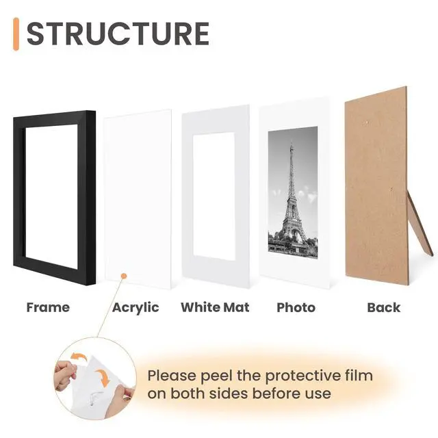 Alt view image 4 of 6 - 8.5x11 Picture Frame Set of 10, Display Pictures 6x8 with Mat or 8.5x11 Without, Multi Photo Frames Collage for Wall or Tabletop Display, Black
