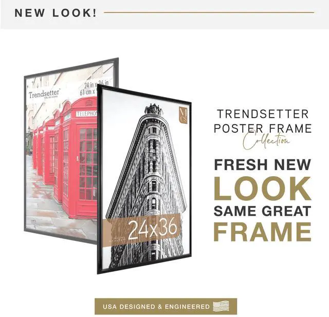 Alt view image 2 of 7 - Trendsetter 24x36 Poster Frame Black High-Gloss, Vertical & Horizontal Wall Hanging Large Picture Frame for Photos, Posters & Art Prints (1-Pack)