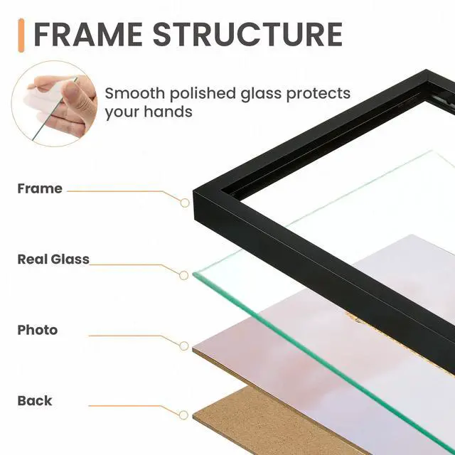 Alt view image 3 of 7 - 5x7 Picture Frame Set of 3, Made of High Definition Glass for 5 x 7 Black Frames, Wall and Tabletop Display Thin Border Photo Frame for Home Décor
