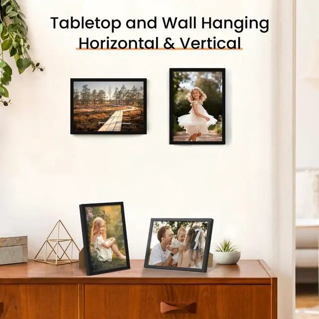 Alt view image 5 of 7 - 5x7 Picture Frame Set of 3, Made of High Definition Glass for 5 x 7 Black Frames, Wall and Tabletop Display Thin Border Photo Frame for Home Décor