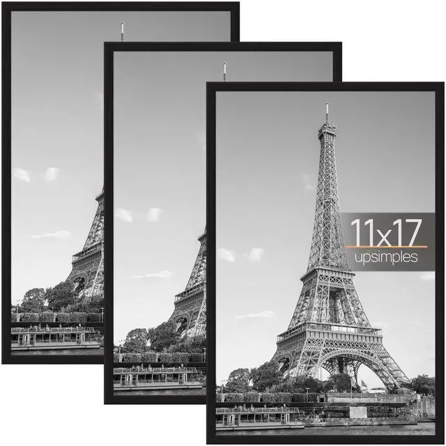 Main image of 11x17 Picture Frame Black 3 Pack, Scratch-Proof 11 x 17 Poster Frames for Photo Gallery - Slide-In Strips, Horizontal or Vertical Wall Mounting