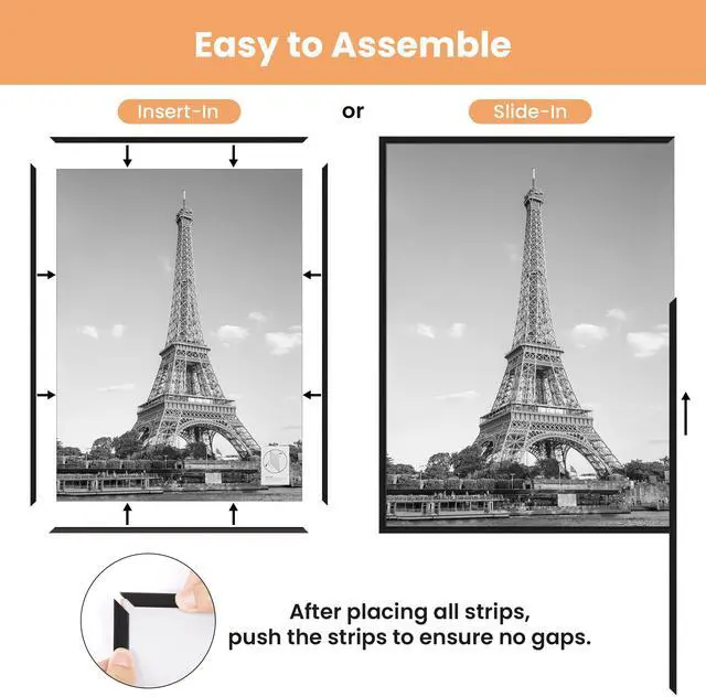 Alt view image 3 of 7 - 12x16 Picture Frame Black 3 Pack, Scratch-Proof Poster Frames 12 x 16 for Photo Gallery - Slide-In Strips, Horizontal or Vertical Wall Mounting