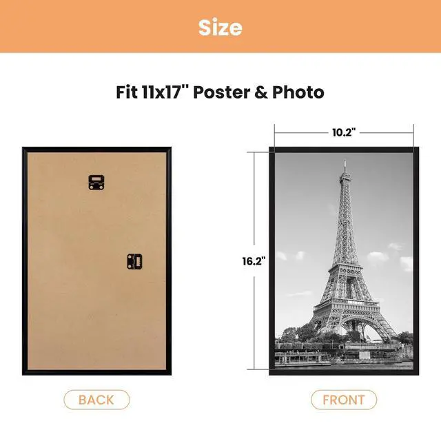 Alt view image 7 of 7 - 11x17 Picture Frame Black 3 Pack, Scratch-Proof 11 x 17 Poster Frames for Photo Gallery - Slide-In Strips, Horizontal or Vertical Wall Mounting