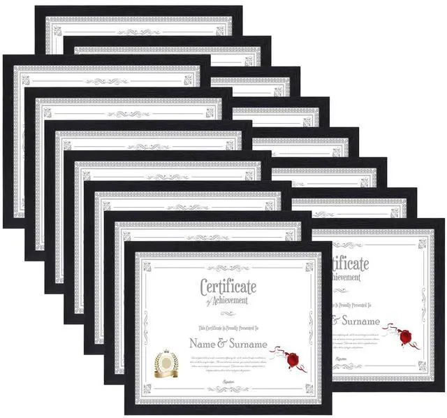 Main image of 8.5 x 11 Picture Frame Set of 15, Black Photo Frames 8.5 by 11 for Certificate Diploma Document, Wall Hanging or Tabletop Display
