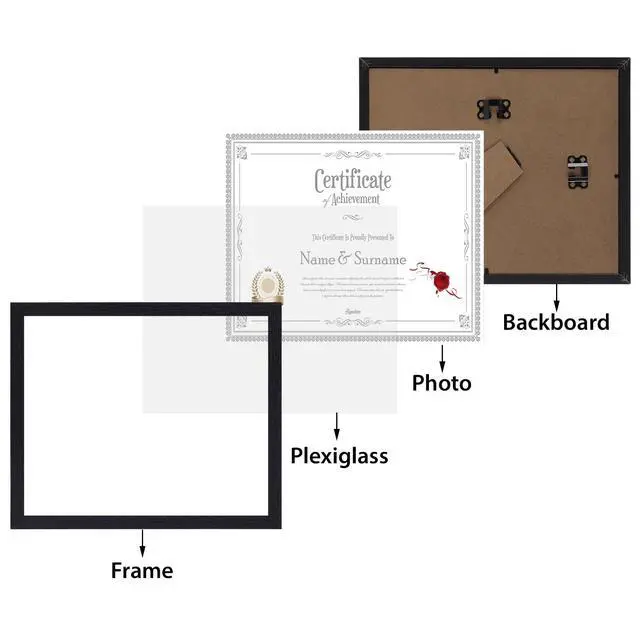 Alt view image 2 of 7 - 8.5 x 11 Picture Frame Set of 15, Black Photo Frames 8.5 by 11 for Certificate Diploma Document, Wall Hanging or Tabletop Display