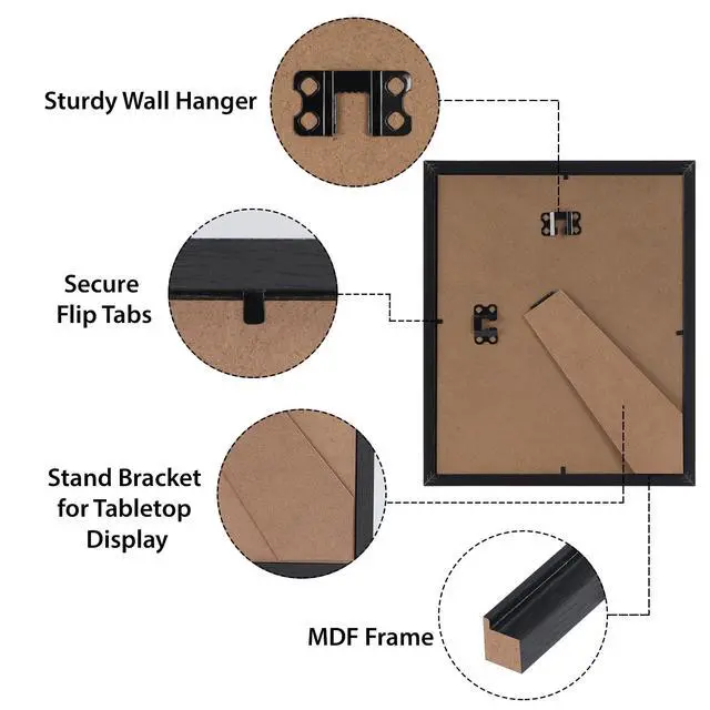 Alt view image 3 of 7 - 8.5 x 11 Picture Frame Set of 15, Black Photo Frames 8.5 by 11 for Certificate Diploma Document, Wall Hanging or Tabletop Display