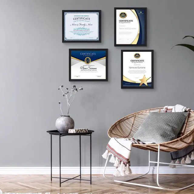 Alt view image 5 of 7 - 8.5 x 11 Picture Frame Set of 15, Black Photo Frames 8.5 by 11 for Certificate Diploma Document, Wall Hanging or Tabletop Display