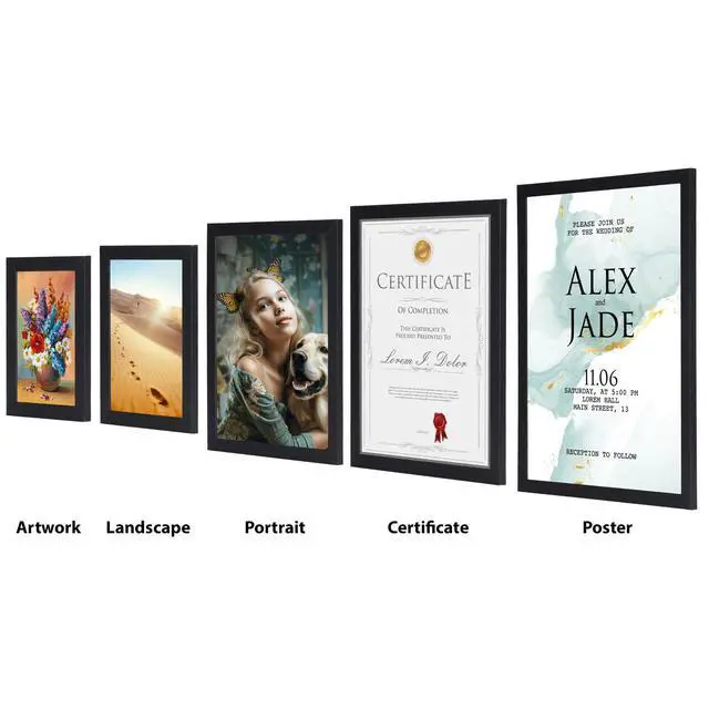 Alt view image 6 of 7 - 8.5 x 11 Picture Frame Set of 15, Black Photo Frames 8.5 by 11 for Certificate Diploma Document, Wall Hanging or Tabletop Display