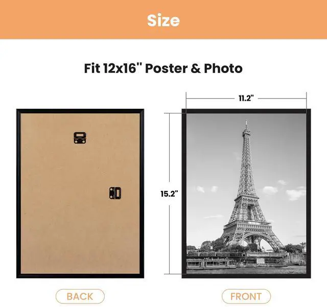 Alt view image 7 of 7 - 12x16 Picture Frame Black 3 Pack, Scratch-Proof Poster Frames 12 x 16 for Photo Gallery - Slide-In Strips, Horizontal or Vertical Wall Mounting