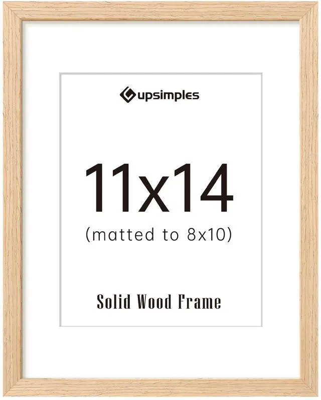 Main image of 11x14 Picture Frame, Natural Solid Wooden Picture Frames, Display 8x10 with Mat or 11 x 14 Without, Vertical or Horizontal Wall Hanging, 1 Pack, Natural