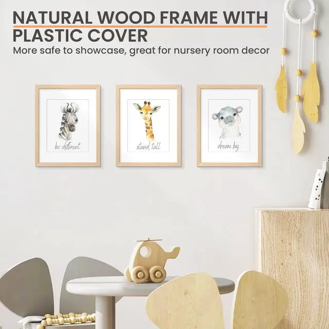 Alt view image 6 of 7 - 11x14 Picture Frame, Natural Solid Wooden Picture Frames, Display 8x10 with Mat or 11 x 14 Without, Vertical or Horizontal Wall Hanging, 1 Pack, Natural