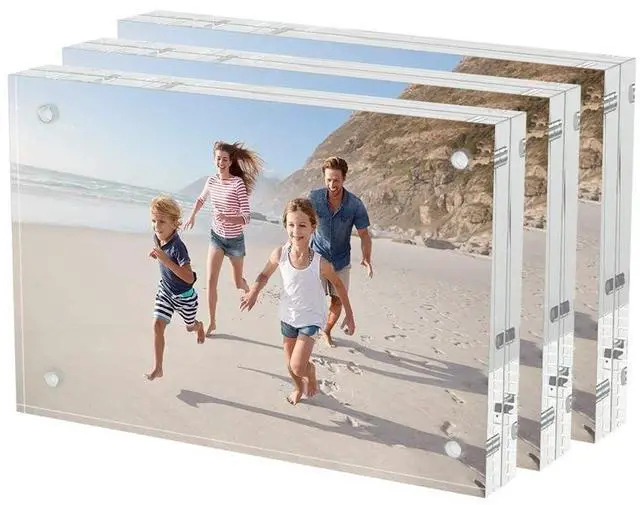 Main image of 4x6 Acrylic Picture Frames 3 Pack, 20% Thicker Block, Clear Picture Frames Freestanding Double Sided Magnetic Acrylic Lucite Frameless Transparent Square Frame Gift for Desktop Display