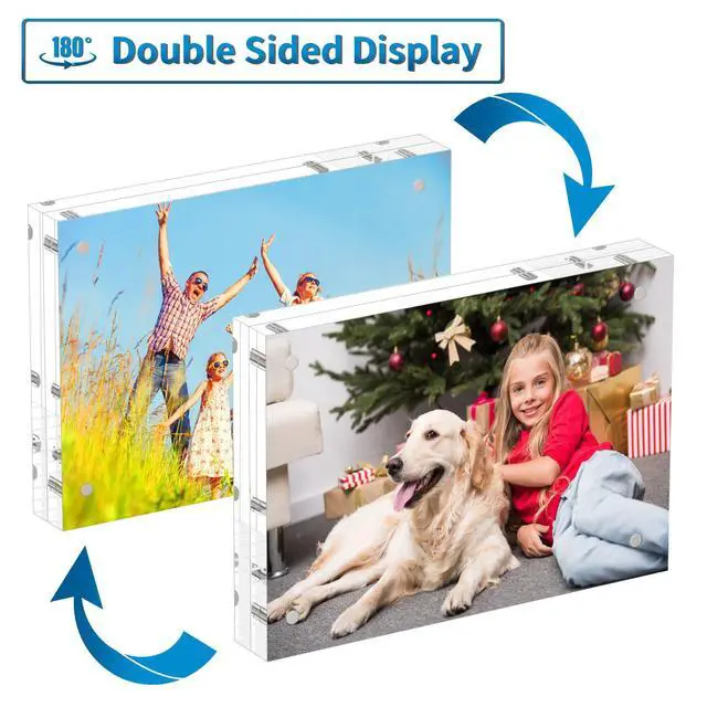 Alt view image 3 of 7 - 4x6 Acrylic Picture Frames 3 Pack, 20% Thicker Block, Clear Picture Frames Freestanding Double Sided Magnetic Acrylic Lucite Frameless Transparent Square Frame Gift for Desktop Display