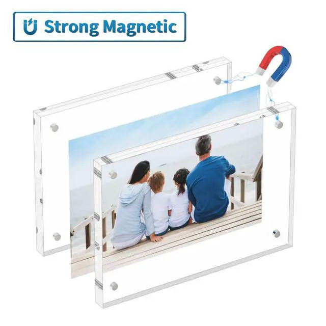 Alt view image 4 of 7 - 4x6 Acrylic Picture Frames 3 Pack, 20% Thicker Block, Clear Picture Frames Freestanding Double Sided Magnetic Acrylic Lucite Frameless Transparent Square Frame Gift for Desktop Display