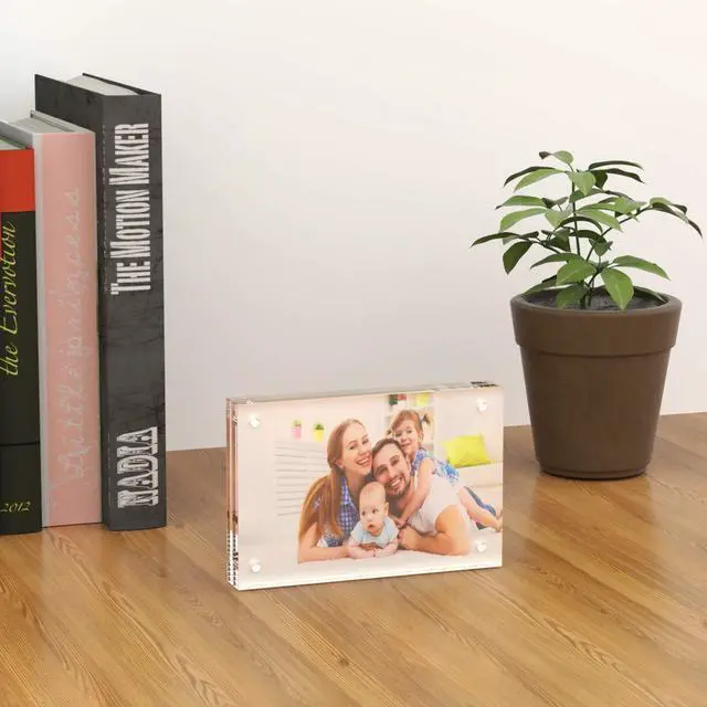 Alt view image 5 of 7 - 4x6 Acrylic Picture Frames 3 Pack, 20% Thicker Block, Clear Picture Frames Freestanding Double Sided Magnetic Acrylic Lucite Frameless Transparent Square Frame Gift for Desktop Display