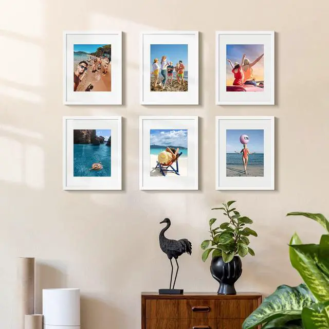 Alt view image 2 of 7 - 11x14 Picture Frame Set of 5, Display Pictures 8x10 with Mat or 11x14 Without Mat, Wall Gallery Photo Frames, White